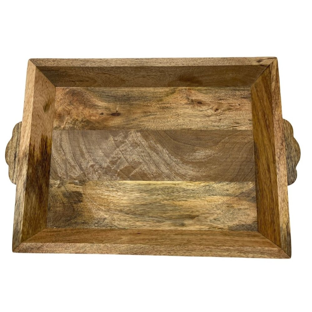 Handcrafted Mango Wood Rectangle Serving Tray With Handles 18" X 12"